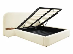 Maison Céphy Cama queen size con almacenaje, mesitas de noche de tela bouclé blanca y colchón - ESTERIA by Blanco Discount