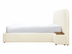 Maison Céphy Cama queen size con almacenaje, mesitas de noche de tela bouclé blanca y colchón - ESTERIA by Blanco Discount