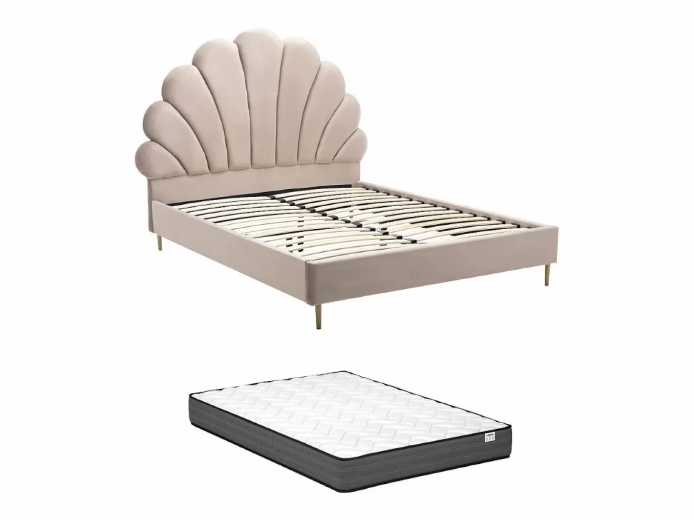 Cama Queen size de 160 x 200 cm en terciopelo con colchón - LIVAYA^Vente-unique Clearance