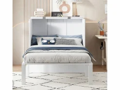 Cama retráctil 90x200 cm, con somier, cama plegable abatible, dimensiones después del plegado: 70x90cm, sin colchón, madera, Blanco New