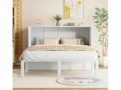 Cama retráctil 140x200 cm, con somier, cama plegable, dimensiones después del plegado: 70x140cm, sin colchón, madera,^