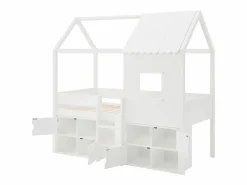 Vente-unique Cama semialta cabaña 90 x 190 cm en pino y MDF en color - VALESKIA Blanco New