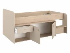 Vente-unique Cama semielevada 90 x 190/200 cm con almacenamiento y natural - LUNOBI Beige Sale
