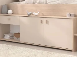 Vente-unique Cama semielevada 90 x 190/200 cm con almacenamiento y natural - LUNOBI Beige Sale