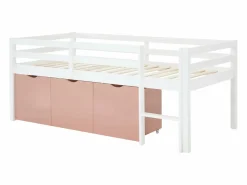 Vente-unique Cama semielevada 90 x 190 cm con almacenamiento en pino y mdf blanco y rosa - LANIORI Rosa / Blanco Best