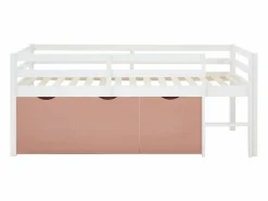 Vente-unique Cama semielevada 90 x 190 cm con almacenamiento en pino y mdf blanco y rosa - LANIORI Rosa / Blanco Best
