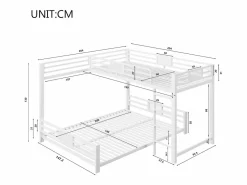 Cama superpuesta de metal en forma de L - 90x200 cm + 140x200 cm - con barreras de seguridad y escalera - Metal - ​ (Colchón no incluido)^ModernLuxe Best