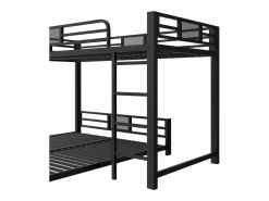 ModernLuxe Cama superpuesta de metal en forma de L - 90x200 cm + 140x200 cm - con barreras de seguridad y escalera - Metal - ​ (Colchón no incluido) Negro