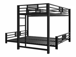 ModernLuxe Cama superpuesta de metal en forma de L - 90x200 cm + 140x200 cm - con barreras de seguridad y escalera - Metal - ​ (Colchón no incluido) Negro