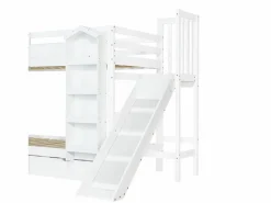 ModernLuxe Cama Litera|Cama superpuesta infantil 90x200 cm - con escalera de almacenamiento y tobogán - con una biblioteca ilustrada - con 2 cajones - ​ (sin colchón)