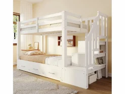 ModernLuxe Cama superpuesta infantil 90 x 200 cm - con escalera de almacenamiento - con 3 cajones - con cama nido - ​ (colchón no incluido) Blanco
