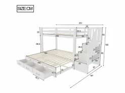 ModernLuxe Cama superpuesta infantil 90 x 200 cm - con escalera de almacenamiento - con 3 cajones - con cama nido - ​ (colchón no incluido) Blanco