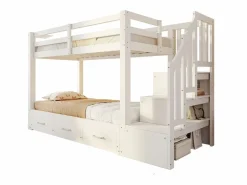 ModernLuxe Cama superpuesta infantil 90 x 200 cm - con escalera de almacenamiento - con 3 cajones - con cama nido - ​ (colchón no incluido) Blanco