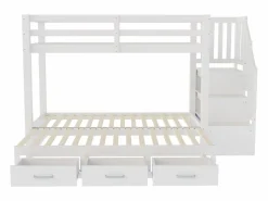 ModernLuxe Cama superpuesta infantil 90 x 200 cm - con escalera de almacenamiento - con 3 cajones - con cama nido - ​ (colchón no incluido) Blanco