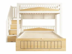 ModernLuxe Cama superpuesta 90x200cm + 140x200cm - Cama inferior con espacio de almacenamiento - escalera con almacenamiento - con puerto USB - Blanco+Natural​ (sin colchón) Color natural claro / Blanco Clearance