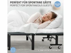 Cama supletoria 90x200 cm, Cama individual plegable, con colchón/relleno, cama de viaje^ECD Germany Best