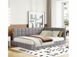 Merax Cama Terciopelo|Cama tapizada 140 x 200 cm con cabecero - Terciopelo - Sofá cama - Somier -