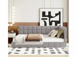 Merax Cama Terciopelo|Cama tapizada 140 x 200 cm con cabecero - Terciopelo - Sofá cama - Somier -
