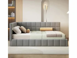 Merax Cama Terciopelo|Cama Adulto|Cama tapizada 160 x 200 cm, Sofá cama con cabecero - Tejido terciopelo - Con somier de láminas -