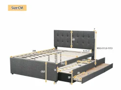 Cama tapizada, cama doble, cama familiar, cama de matrimonio con tres cajones, cama nido, cabecero regulable, , 140x200cm^ Hot
