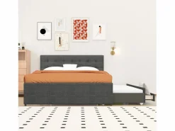 Cama tapizada, cama doble, cama familiar, cama de matrimonio con tres cajones, cama nido, cabecero regulable, , 140x200cm^ Hot