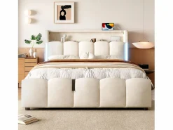 Cama tapizada con almacenaje 140x200 cm - con iluminación LED - con puertos USB + Type-C - terciopelo - (colchón no incluido)^ModernLuxe New