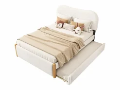 ModernLuxe Cama Diván|Cama Infantil|Cama tapizada de felpa 140x200 cm - con canapé extraíble - con somier de láminas de MDF -