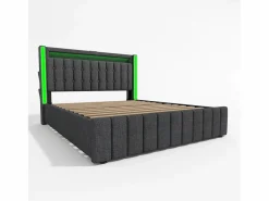 Cama tapizada para adultos con cargador USB tipo C + iluminación LED + 4 cajones, cama de almacenamiento doble 160x200 cm, (sin colchón).^KOMHTOM Online