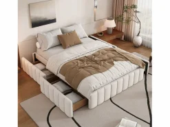 Merax Cama Terciopelo|Cama Adulto|Cama tapizada 140x200 cm con 4 cajones - sin cabecero - terciopelo -