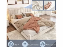 Merax Cama Terciopelo|Cama tapizada 180x200 cm con cabecero - cama de terciopelo para adultos - forma de abanico -