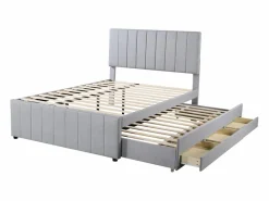 OKWISH Cama Nido|Cama tapizada 140x200 cm con nido y cajones, tapizado de lino suave -