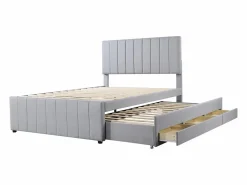 OKWISH Cama Nido|Cama tapizada 140x200 cm con nido y cajones, tapizado de lino suave -