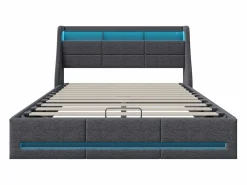 Cama Con Canapé|Cama Con Almacenaje|Cama tapizada 140x190cm con compartimento hidráulico - iluminación LED y puerto USB - lino -