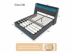 Cama Con Canapé|Cama Con Almacenaje|Cama tapizada 140x190cm con compartimento hidráulico - iluminación LED y puerto USB - lino -