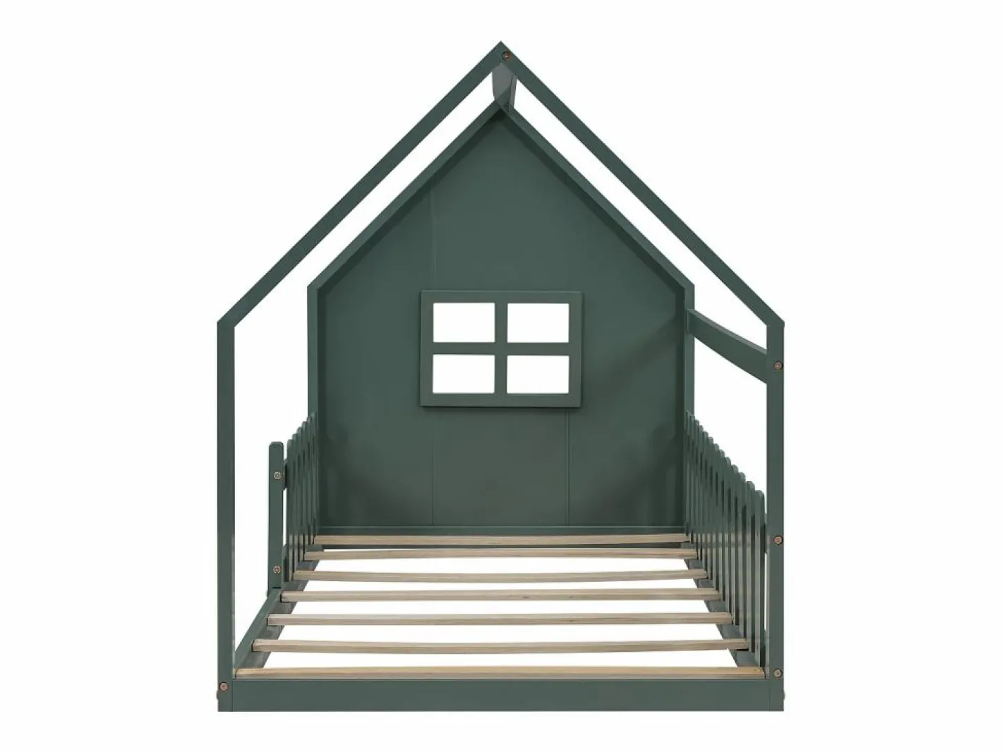 Cama tipo cabaña de 90x200 cm, cama infantil con barandillas y somier de listones de madera - pino - (sin colchón)^OKWISH Online