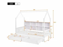 ModernLuxe Cama Montessori|Cama tipo cabina de madera maciza - con estantes y 2 cajones - 90x200cm -