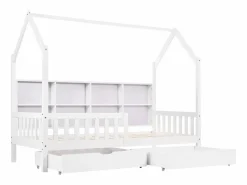 ModernLuxe Cama Montessori|Cama tipo cabina de madera maciza - con estantes y 2 cajones - 90x200cm -