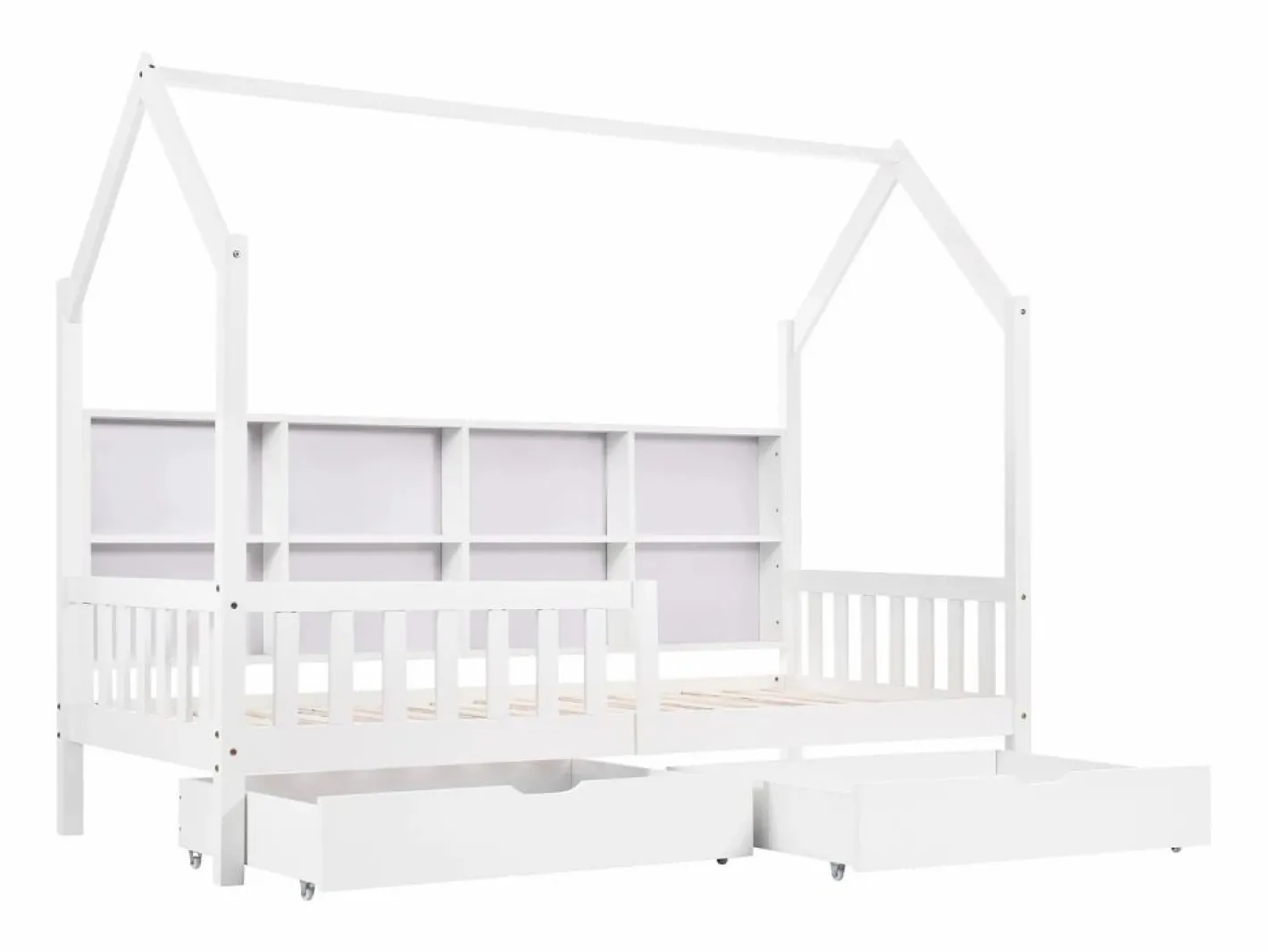 ModernLuxe Cama Montessori|Cama tipo cabina de madera maciza - con estantes y 2 cajones - 90x200cm -