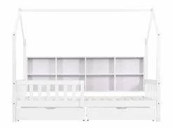ModernLuxe Cama Montessori|Cama tipo cabina de madera maciza - con estantes y 2 cajones - 90x200cm -