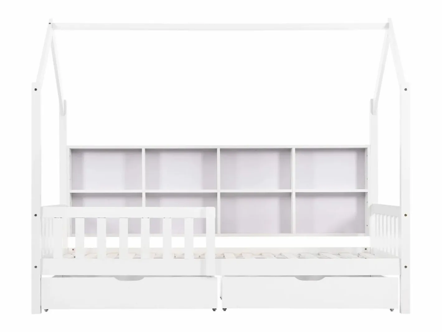ModernLuxe Cama Montessori|Cama tipo cabina de madera maciza - con estantes y 2 cajones - 90x200cm -