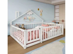 ModernLuxe Cama Montessori|Cama tipo casita infantil 140x190cm - con barreras de seguridad - madera maciza - blanca (sin colchón)