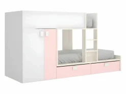 Cama tren armario e 2 x 90 x 190 cm blanco natural y rosa JUANITO^Vente-unique