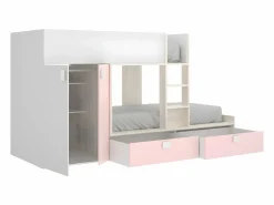 Cama tren armario e 2 x 90 x 190 cm blanco natural y rosa JUANITO^Vente-unique