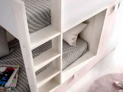 Cama tren armario e 2 x 90 x 190 cm blanco natural y rosa JUANITO^Vente-unique