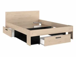 Vente-unique Cama 140x190/200 cm con almacenamiento color natural y negro + somier + colchón - KINSELIA Negro / Color natural claro Hot