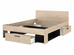 Vente-unique Cama 140x190/200 cm con almacenamiento color natural y negro + somier + colchón - KINSELIA Negro / Color natural claro Hot