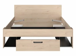 Vente-unique Cama 140x190/200 cm con almacenamiento color natural y negro + somier + colchón - KINSELIA Negro / Color natural claro Hot