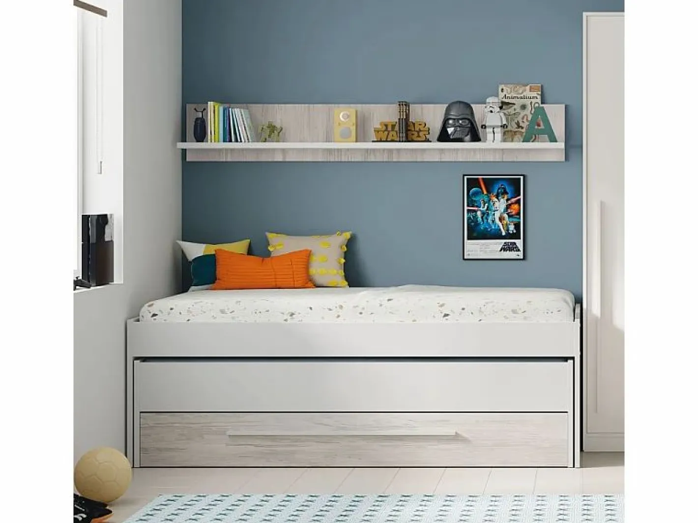 Cama Nido|Cama y estante aglomerado + somieres 65x199x96cm