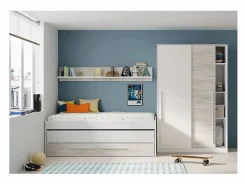 Cama Nido|Cama y estante aglomerado + somieres 65x199x96cm