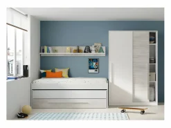 Cama Nido|Cama y estante aglomerado + somieres y colchones 65x199x96cm